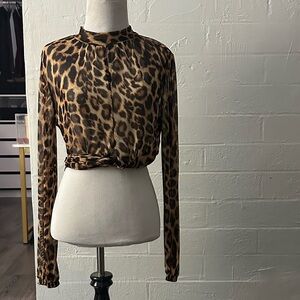 JLUXLABEL Animal Print Sheer Blouse